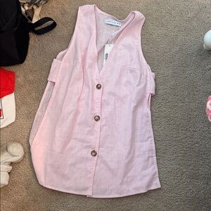 Pink Sleeveless Button-Down Top